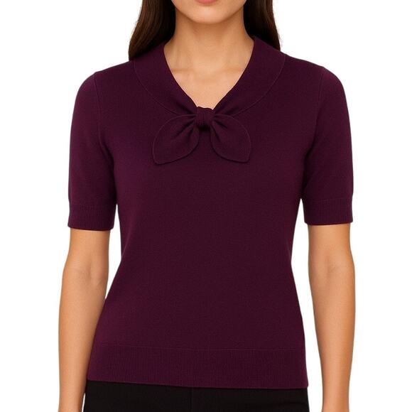 CELINE Purple Wool Front Tie Sweater Top - Picture 1 of 9